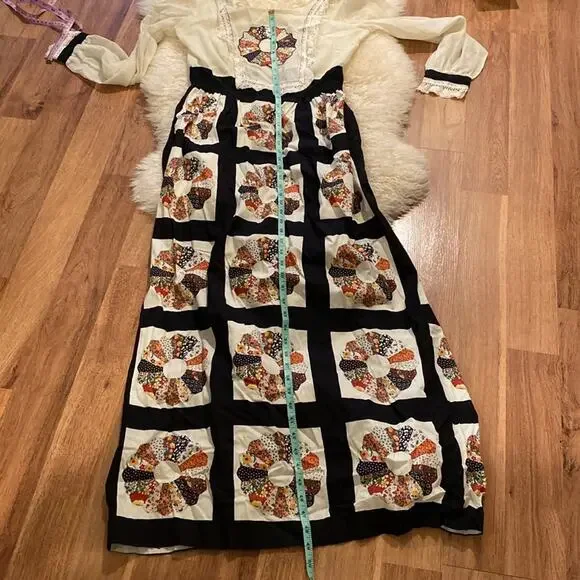 Vintage Rare 1970s Long Sleeve Maxi Cottagecore/Prairie Mock Quilt Dress Sz 6/8 - Picture 4 of 4